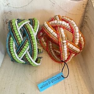 SET of 2~BOHO-Colorful-Beaded Wire Cuffs-by About Color-NWT